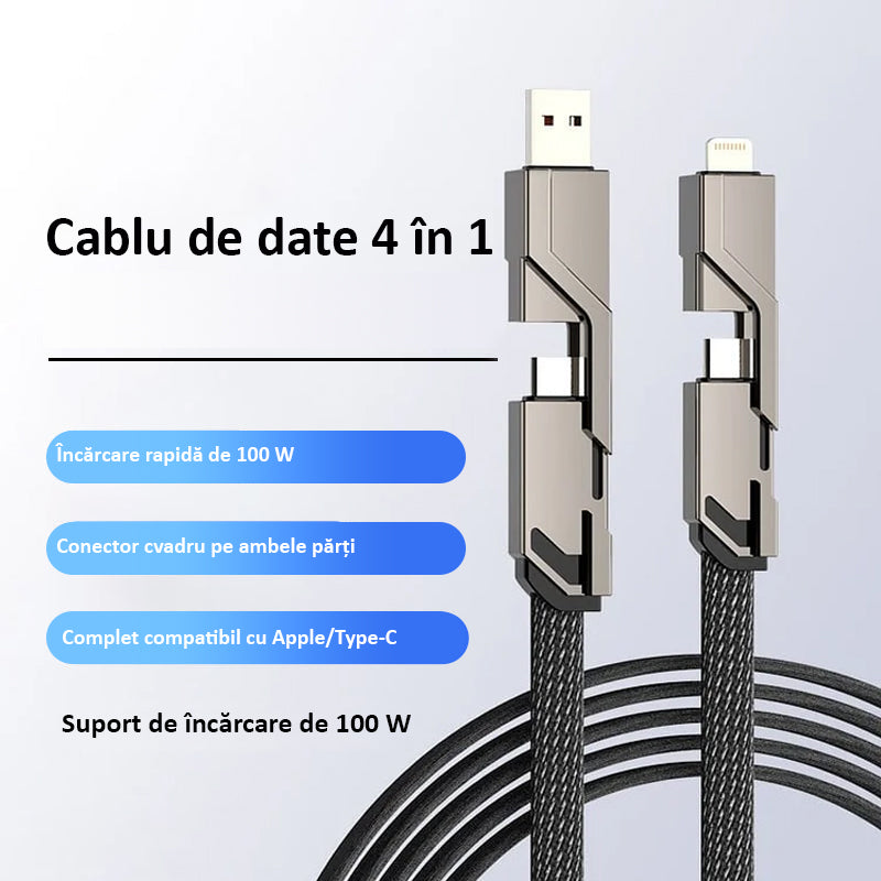 Cablu de încărcare împletit plat 4 în 1 | Rămâneți organizat și conectat (1+1 gratuit)