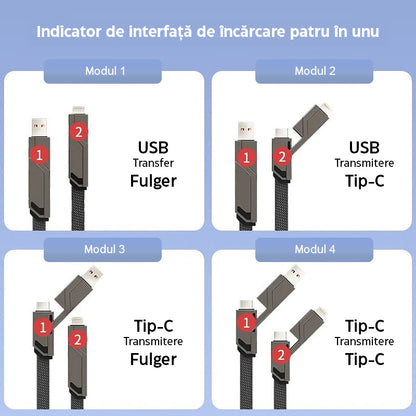 Cablu de încărcare împletit plat 4 în 1 | Rămâneți organizat și conectat (1+1 gratuit)